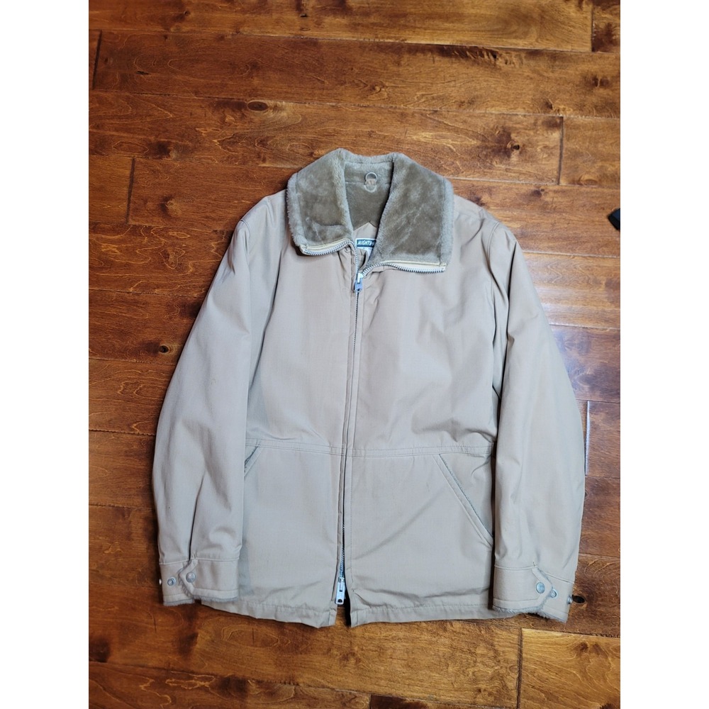 Vintage Mighty Mac Mens 40 Reg Out O' Gloucester Coat Tan Khaki Jacket USA